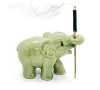 BestySuperStore Tiny 2½" Green Curling Trunk Baby Elephant Incense Holder - Ceramic Incense Stick Burner Clay Tray Porcelain Miniature Handmade Animals Decorative Figurine Cute Colorful Décor Gift