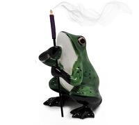 BestySuperStore Tiny 2" High Dark Green Frog Incense Holder - Ceramic Incense Stick Burner Clay Ash Tray Porcelain Miniature Handmade Animals Figurine Display Cute Mini Colorful Décor Gifts