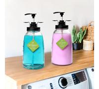 Besuerte Liquid Detergent Dispenser for Laundry Room - Two 50oz Mason Jar Style Refillable & Reusable Glass Container Laundry Detergent Dispenser with Pump for Detergent, Softener, Bleach, Soap