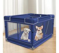 besuhot 42 × 42 Inch Puppy PlayPen, Dog Playpen with Gate for Puppies, Small and Medium Dogs, Pet PlayPen with Roof for Outdoors & Indoors, Tear Resistant Fabric, Safe and Sturdy Dog Fence.