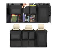 BESULEN Car Trunk Organizer, Hanging Cargo Bag with Large Pockets, Zippers Detachable Seat Back Storage with Lids, Equipped with Elastic Net, Foldable Space Saving Expert for Car, SUV, Van (Black)