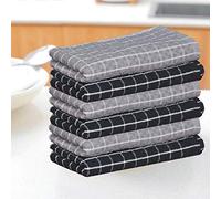 beSunshine 1x to 12x Pack 100% Egyptian Cotton Jumbo Country Check Terry Tea Towels Kitchen Dish Towel (Black-Grey, 6)