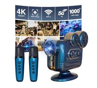 BESUS【Built-in Apps] 5G WiFi Bluetooth Smart 4K Full HD Projector, 2025 C300 Retro Projector with karaoke stereo speaker, Equipped with 2 microphones,Compatible with Pc/TV Sticks/Phones/USB (cyan)