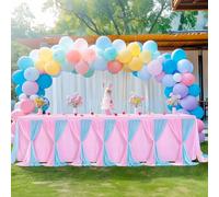 Besutolife Pink Blue Tulle Tablecloth for Rectangle Tables 6ft 3 Sides for Wedding Birthday Party Bridal Shower White Tutu Ruffle Table Cloth Banquet Dinner Table Decorations