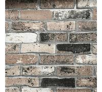 Beswitory 5Roll 3D Rustic Brown Brick Effect Wallpaper Brick Pattern Anti-Fouling Texture Bookcase Vintage Slate Home Decoration Wall Paper for Adults Kids Bedroom Living Room Hallway Stairs Lounge