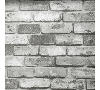 Beswitory 5Roll 3D Rustic Grey Brick Effect Wallpaper Brick Pattern Anti-Fouling Texture Bookcase Vintage Slate Home Decoration Wall Paper for Adults Kids Bedroom Living Room Hallway Stairs Lounge