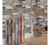 Beswitory Brown Grey Brick Wallpaper - 3D Effect Textured Brick Effect Wallpaper for Realistic Faux Bricks Wall Covering，Anti-Fouling Slate for Bedroom Living Room Hallway Stairs Lounge