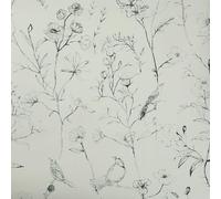 Beswitory Garden Green Wallpaper Hand Drawn Flowers Birds on a Soft Green Background, Handrawn Pattern Wallpaper for Living Room Bedroom TV Backdrop Kitchen