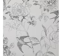 Beswitory Garden White Wallpaper Hand Drawn Trees Flowers Birds on a Soft White Background, Handrawn Pattern Wallpaper for Living Room Bedroom TV Backdrop Kitchen