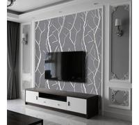 Beswitory Grey Wallpaper 3D Embossed Silver Branch Glitter Wallpaper Modern Minimalist Non-Woven Curve Patterns for Adults Kids Bedroom Living Room Lounge TV Backdrop Hallway and Stairs