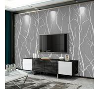 Beswitory Grey Wallpaper Embossed Striped Feature Branch Wallpaper Modern Minimalist Flocking Textured Wall Paper for Bedroom Living Room TV Backdrop Hallway Hall Lounge