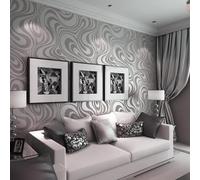 Beswitory Modern Minimalist Abstract Curves Non-Woven 3D Wave Stripes Wallpaper Roll Mural Embossed Wallpaper Flocking Striped Wallcoverings for Bedroom Living Room TV Backdrop Kitchen (Silvery White