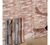 Beswitory Pink Brick Wallpaper - 3D Effect Textured Brick Effect Wallpaper for Realistic Faux Bricks Wall Covering，Anti-Fouling Slate for Bedroom Living Room Hallway Stairs Lounge