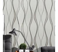 Beswitory Wave Stripes Wallpaper Glitter Effect Textured 3D Flocking Embossed Wallpapers Wave Stripes Non-Woven Wall Paper Roll for Adults Kids Bedroom Living Room Hallway Stairs Lounge