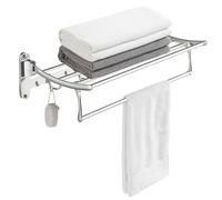 BESy 24 Inch Polished Chrome Towel Racks, Bathroom Towel Shelf with Foldable Towel Bar Holder and Towel Hooks, Wall Mounted Multifunctional Double Towel Bars