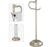 BESy Toilet Paper Holder Stand SUS 304 Free Standing Bathroom Tissue Holder with Storage Hardware Accessories Rack Hand Towel Bar Rustproof Lavatory Tissue Roll Holder Floor Modern Brushed Nickel