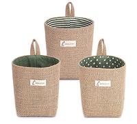 Besylo Cotton and Linen Storage Basket, 3pcs Foldable Linen Storage Box, Hanging Storage Bag, for Toys, Makeup, Small Affairs, Keys, Toilet Paper, Potted Plants