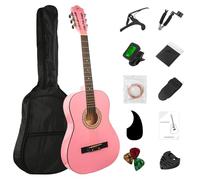BESYOU 38in Beginner Acoustic Guitar Basic Starter Kit Tuner Bag Capo Strings Winders Strap Picks Student/Kids Guitar Pickguard with Gig Bag Pink