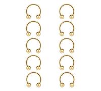 Besyvvin 10pcs Horseshoe Nose Septum Helix Lip Ring 16G Gold Circular Barbell 14mm Eyebrow Tragus Piercing Hoop