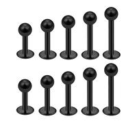 Besyvvin 10pcs Lip Bars Labret Studs 4/6/8/10/12mm Stainless Steel Black Monroe Medusa Helix Tragus Piercing