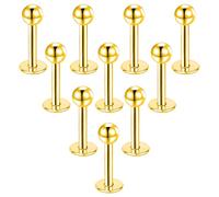 Besyvvin 10pcs Lip Bars Labret Studs 8mm Stainless Steel Flat Back Helix Tragus Cartilage Earring Studs Piercing Jewellery Gold