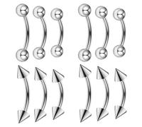 Besyvvin 12pcs Curved Barbell Eyebrow Lip Bars Spike Rook Daith Stud 6mm 8mm 10mm Stainless Steel 16G Piercing Jewellery Silver