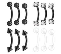 Besyvvin 12pcs Curved Barbell Eyebrow Lip Bars Spike Rook Daith Stud 6mm 8mm 10mm Stainless Steel 16G Piercing Jewellery Silver