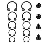 Besyvvin 16G Horseshoe Lip Nose Septum Eyebrow Ring Stainless Steel Black Helix Tragus Cartilage Piercing 6/8/10/12/14mm Hoop