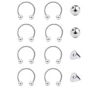 Besyvvin 16G Horseshoe Lip Nose Septum Eyebrow Ring Stainless Steel Silver Helix Tragus Cartilage Piercing 8mm Hoop