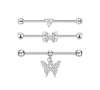 Besyvvin 3pcs Industrial Piercing Bars 38mm Stainless Steel Silver Gold Black 14G Scaffold Barbell Piercing Jewellery Butterfly Arrow