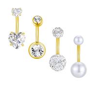 Besyvvin 4pcs Belly Bars 8mm Surgical Steel 14G Navel Button Rings Gold Belly Piercing Jewellery Women