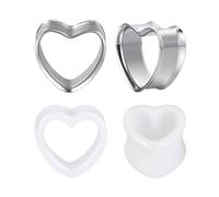Besyvvin 4pcs Ear Tunnel 12mm Heart Ear Gauges Acrylic Stainless Steel Silver Ear Plug Expander Piercing Jewellery Women Men