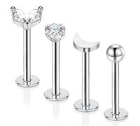 Besyvvin 4pcs Lip Bars 10mm Flat Back Helix Tragus Earring Studs Stainless Steel 16G Bottom Lip Labret Piercing Silver