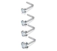 Besyvvin 4pcs Titanium Nose Studs L Shaped G23 Curved Nose Stud 20 Gauge Small Nose Piercing Jewellery witn 1.5/2/2.5/3mm CZ