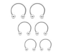 Besyvvin 6pcs Horseshoe Nose Septum Helix Lip Ring 16G 8/10/12mm Silver Circular Barbell Eyebrow Tragus Piercing Hoop
