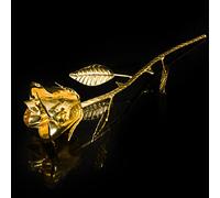 BESZONE Forever Rose Gift for Her Golden Rose, Handcrafted Gold Dipped Gifts Anniversary Birthday, Eternal Artificial Flowers Everlasting Roses, Single Decor Metal Roses