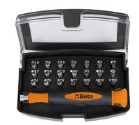 Beta - 1256/C21-1 Professional Microscrewdriver Complete Set with 21 Interchangeable Inserts of 4 mm and Handle, Size 99 mm, Black/Orange