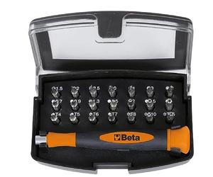 Beta - 1256/C21-1 Professional Microscrewdriver Complete Set with 21 Interchangeable Inserts of 4 mm and Handle, Size 99 mm, Black/Orange