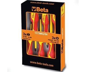 Beta 12730851 Model 1273 MQ/D6 Screwdrivers for Cross Head, Pozidriv-supadriv Screws, 1000v Vde, 6 Pieces