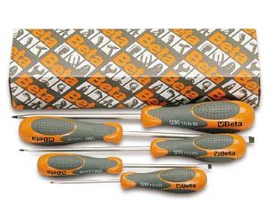 Beta 12900305 Model 1290 /S5 Screwdriver for Slotted Head Screws, Extra Short Series, 5 Pieces
