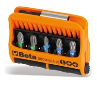 Beta 8600900 Model 860 MIX/A10 Set of 10 Phillips Pozi and Slotted Bits with Magnetic Bit Holder In Plastic Case, 1/4 Hex