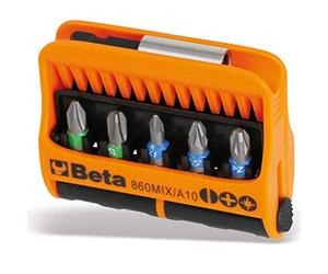 Beta 8600900 Model 860 MIX/A10 Set of 10 Phillips Pozi and Slotted Bits with Magnetic Bit Holder In Plastic Case, 1/4 Hex
