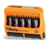 Beta 8600970 Model 860 TX/A10 Set of 10 Torx Bits with Magnetic Bit Holder In Plastic Case, 1/4 Hex