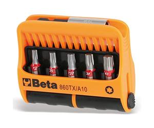 Beta 8600970 Model 860 TX/A10 Set of 10 Torx Bits with Magnetic Bit Holder In Plastic Case, 1/4 Hex