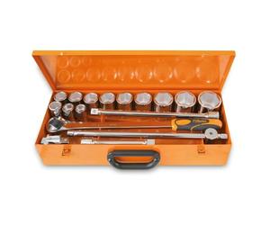 Beta 9280957 Model 928 B/C12 Bi-hex Hand Sockets and 4 Accessories In Sheet Metal Case, 22-55mm, 3/4 Drive, 12 Pieces