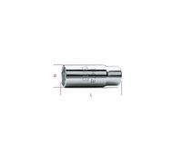 Beta 9560008 Model 956 C14 1/2" Square Drive Spark Plug Socket, Chrome-Plated, Hexagon End, 14 mm Size