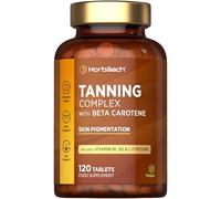 Beta Carotene Tanning Tablets | Supplement with L-Tyrosine, Copper, Vitamin B1 & B2, Zinc & Vitamin A | 120 High-Strength Vegan Tablets | by Horbaach