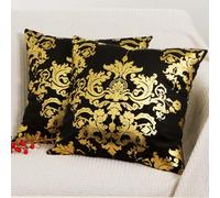 Betadistor Black & Gold Cushion Covers Pack of 2 Throw Pillow Covers Cases for Couch Sofa Home Decoration Vintage Damask Floral Shining & Dull Contrast 45cm x 45cm, Gold Flowers, 523-0504