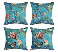 Betadistor Blue Cushion Covers Set of 4, 45cm x 45cm Modern Birds Print Decorative Throw Pillow Cases Home Decor Square Cushion Cover 18x18 Inches, 511-0217