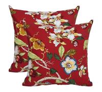 Betadistor Cotton Cushion Cover Throw Pillow Case Shell for Bench Sofa Home, Luxury Big Flowers with Red Pillow Case Both Sides, 45cm x 45cm, Red, 521-0460